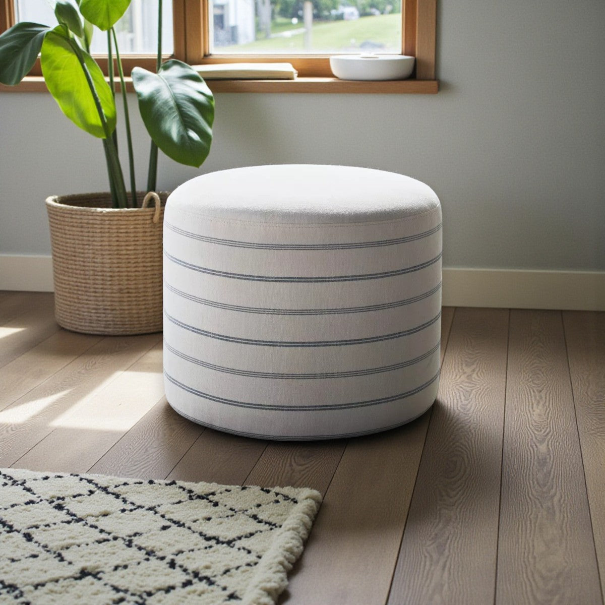 Upholstered Round Cube Ottoman – Soft Fabric Accent Seat - Yalz Store