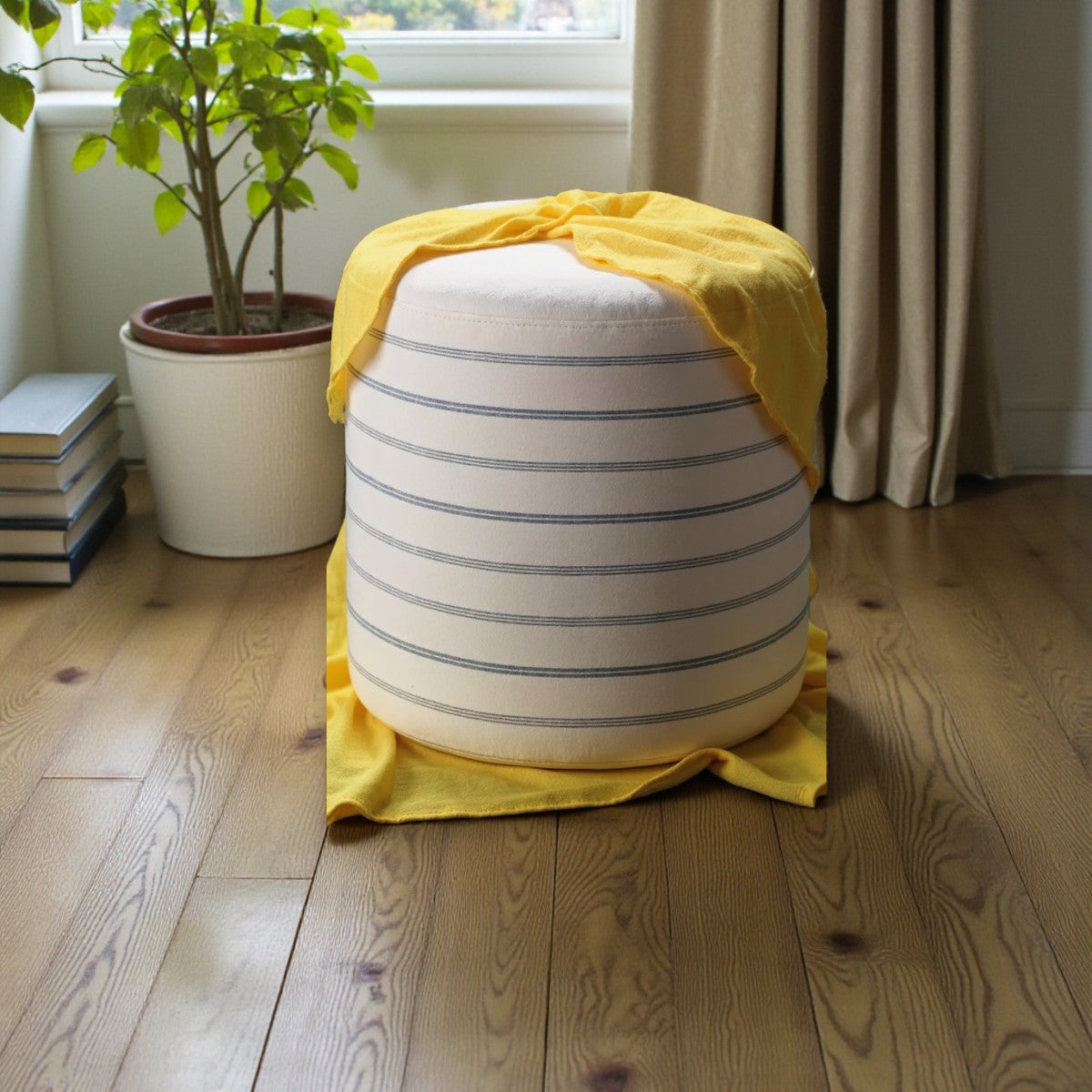 Upholstered Round Cube Ottoman – Soft Fabric Accent Seat - Yalz Store