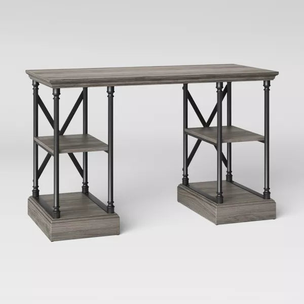 Conway Wood Writing Desk with Storage Gray - Threshold