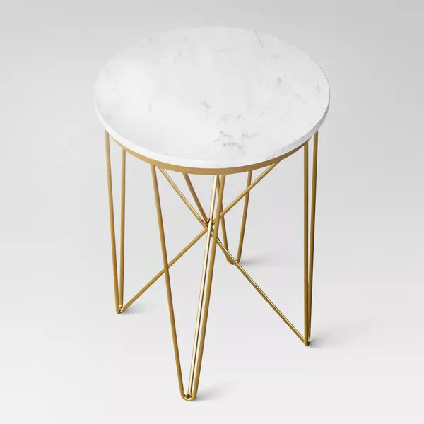 Marble Top Round Table Gold - Threshold: Luxury Glam Steel Frame, No Assembly, Lacquered Finish