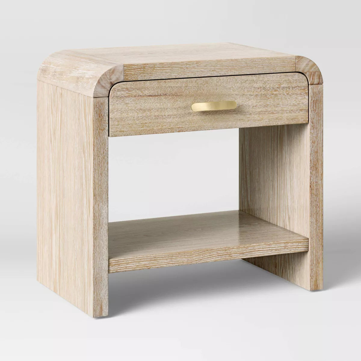 Zebrina Wood Nightstand with Drawer Natural - Threshold: Bohemian Style, Arched Design, Square Shape, Stained Finish