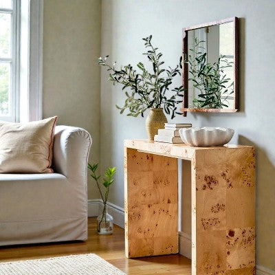 Ogden Burled Wood Console Table Brown (KD) - Threshold designed with Studio McGee: Entryway Furniture, Burlwood Accent - Yalz Store