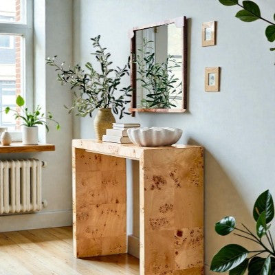 Ogden Burled Wood Console Table Brown (KD) - Threshold designed with Studio McGee: Entryway Furniture, Burlwood Accent - Yalz Store