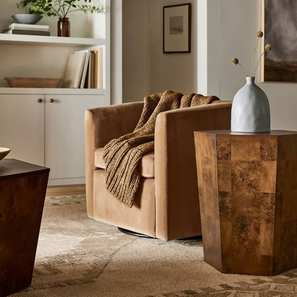 Ogden Burled Wood Accent Table Brown - Threshold designed with Studio McGee: Hexagon Handcrafted, No Assembly Required