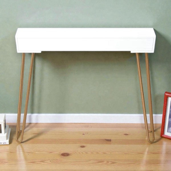 Hairpin Writing Desk with Storage White - Threshold: Brass Legs, Laminated Surface, Open Shelf - Yalz Store