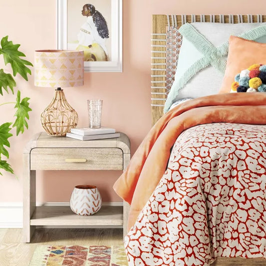 Zebrina Wood Nightstand with Drawer Natural - Threshold: Bohemian Style, Arched Design, Square Shape, Stained Finish