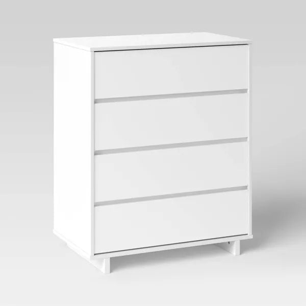 Modern White 4-Drawer Dresser with Laminated Finish and Anti-Tip Safety