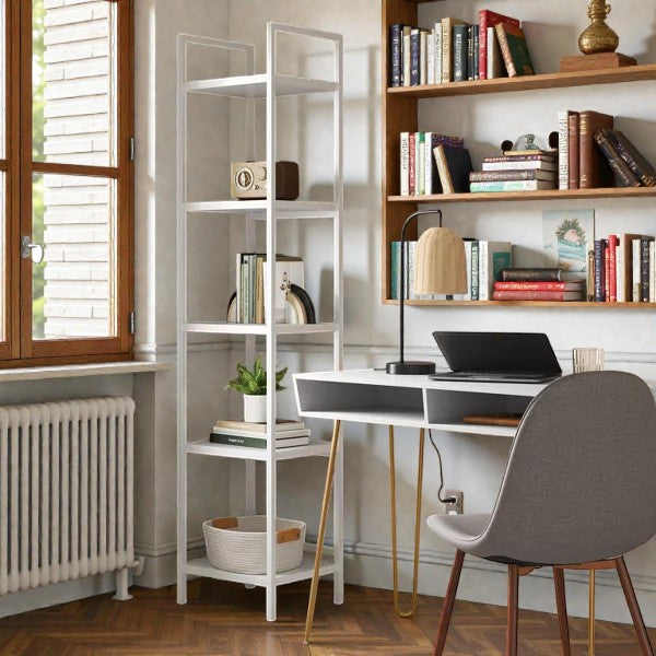 Hairpin Writing Desk with Storage White - Threshold: Brass Legs, Laminated Surface, Open Shelf - Yalz Store