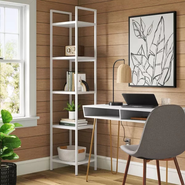 Hairpin Writing Desk with Storage White - Threshold: Brass Legs, Laminated Surface, Open Shelf