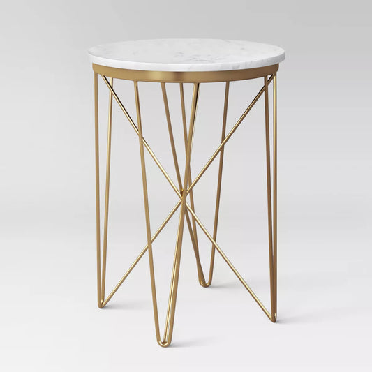 Marble Top Round Table Gold - Threshold: Luxury Glam Steel Frame, No Assembly, Lacquered Finish