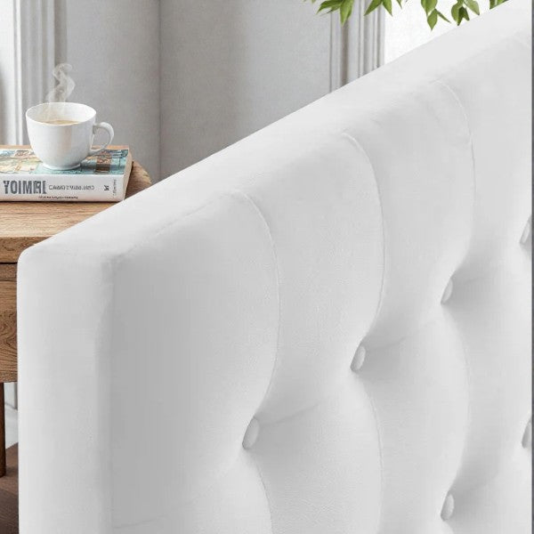 Modway Twin Emily Tufted Performance Velvet Headboard White: Elegant Dorm Furniture, Foam Padded, Wood Frame Mounted - Yalz Store