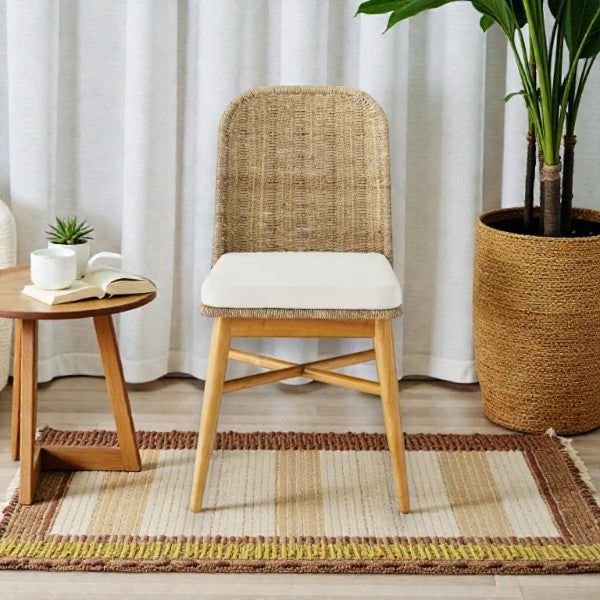 Juniper Woven Dining Chair with Cushion, Natural – Studio McGee Accent Chair - Yalz Store