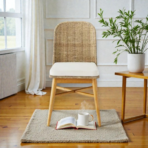 Juniper Woven Dining Chair with Cushion, Natural – Studio McGee Accent Chair - Yalz Store
