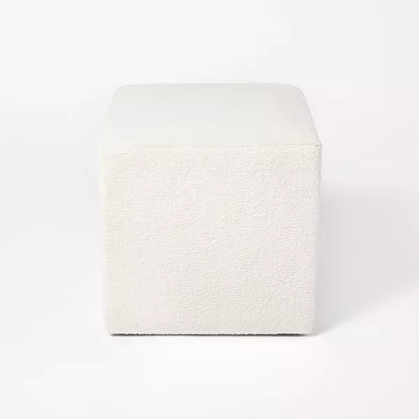 Lynwood Square Upholstered Cube Ottoman Faux Shearling Cream Boucle - Threshold designed with Studio McGee: Plywood Frame, No Assembly Required