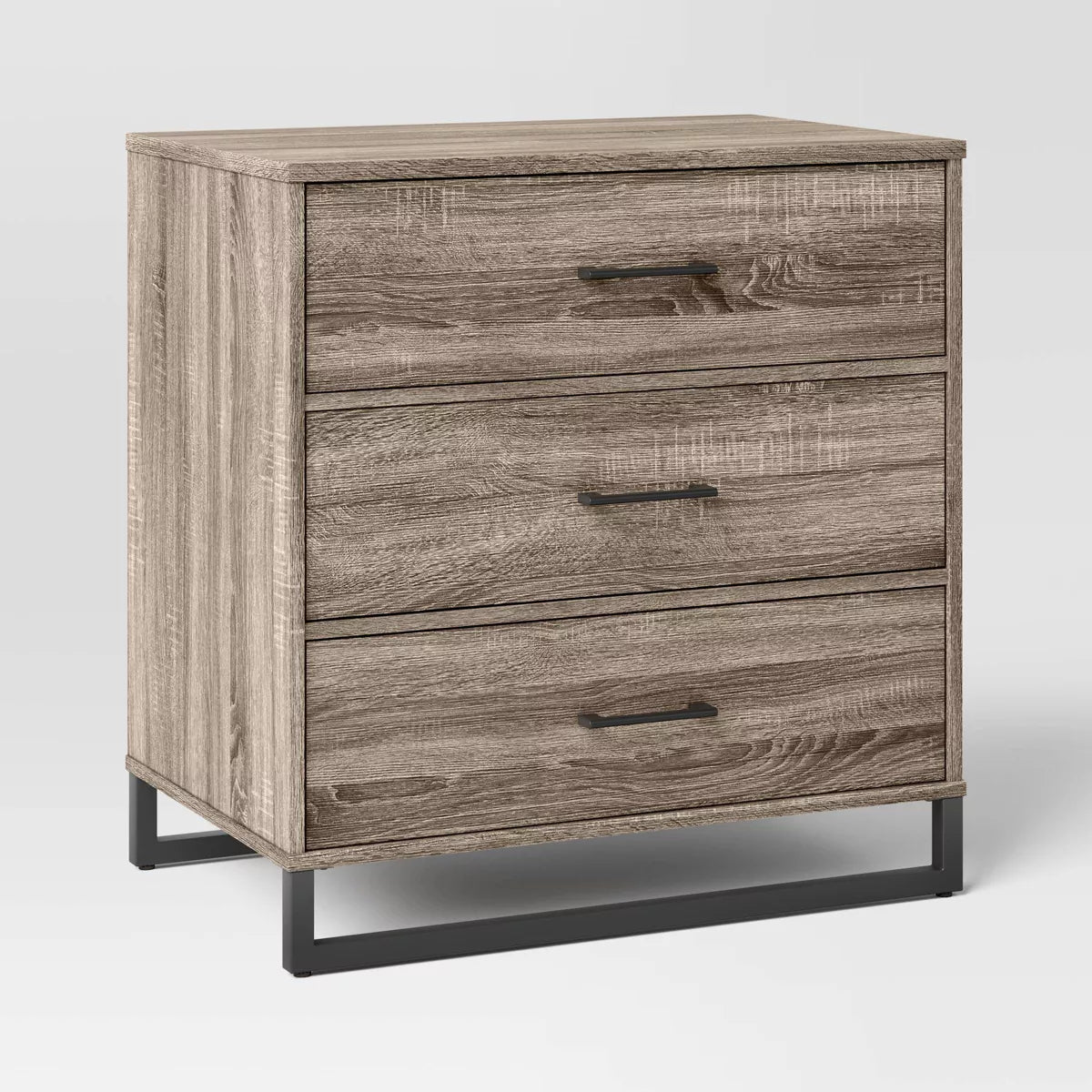 Mixed Material 3-Drawer Dresser – Light Gray Wash, Compact Modern Storage