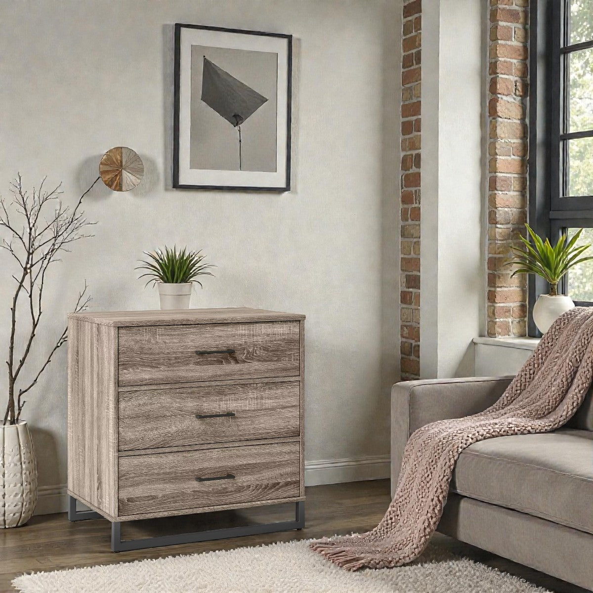 Mixed Material 3-Drawer Dresser – Light Gray Wash, Compact Modern Storage - Yalz Store