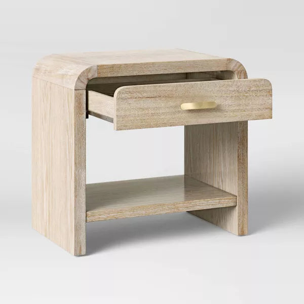 Zebrina Wood Nightstand with Drawer Natural - Threshold: Bohemian Style, Arched Design, Square Shape, Stained Finish