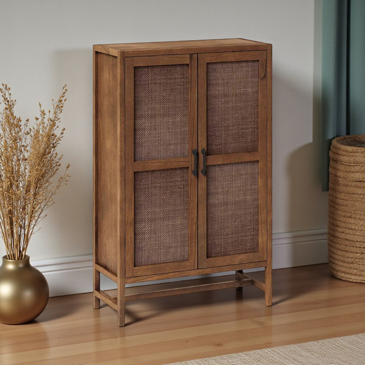 Warwick Library Cabinet Brown - Threshold: Rattan-Panel Doors, Hardwood, Storage, UPC 677446144737 - Yalz Store