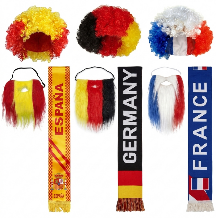 World Cup Fan Kit 3PCS Set Synthetic Hair Wig Scarf Austrian Flag Beard & Mustache