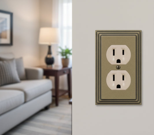 Rustic Brass Cast Metal Duplex Wall Plate Cover, Single Outlet Decorative Wallplate with Textured Finish for Home & Office