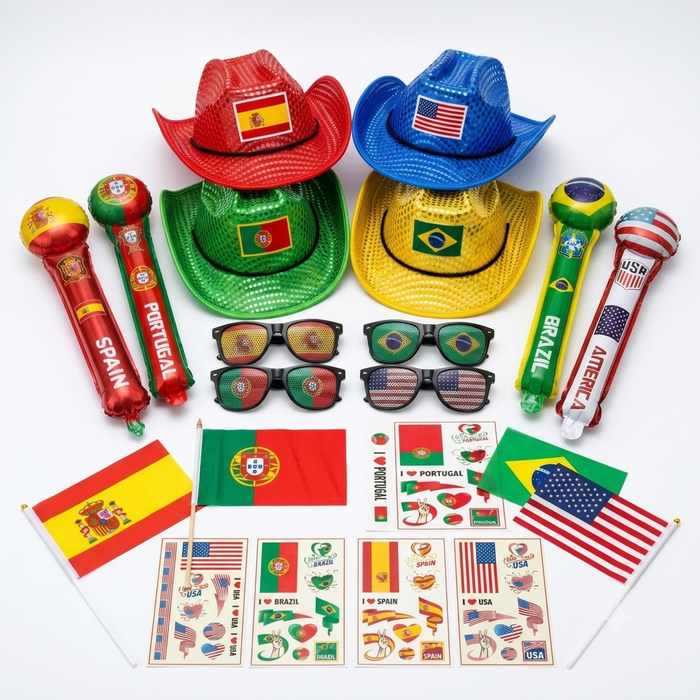 World Cup Fan Kit 5PCS Set Flag Balloon Hat Glasses & Tattoo Sheets