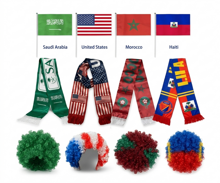 World Cup Fan Kit 3PCS Set Flag Scarf Synthetic Hair Wig