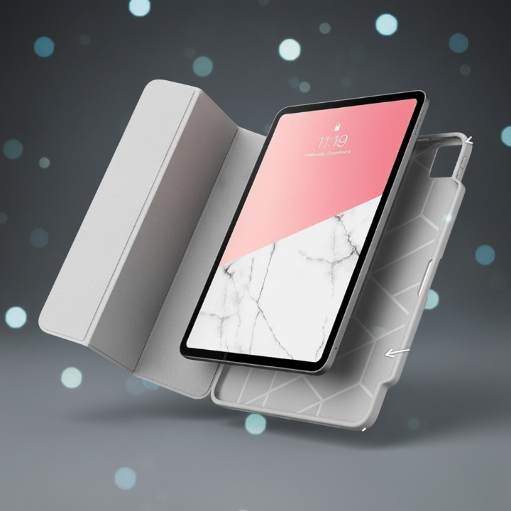 Slim Trifold iPad Pro 11 Inch Case (2024–2025) with Pencil Holder, Auto Sleep/Wake, Soft TPU Protective Cover – Marble Design