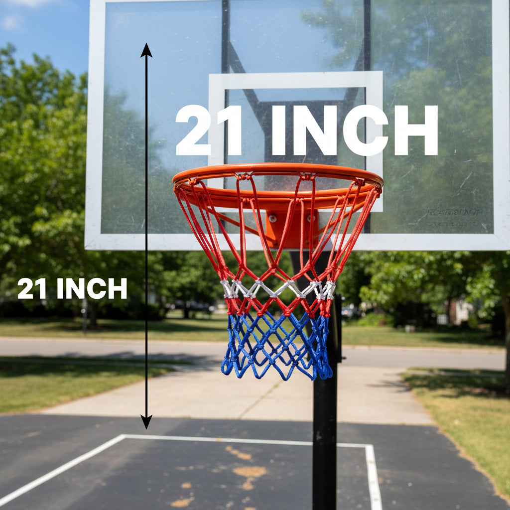 Heavy Duty Basketball Net Replacement, All-Weather Thick Nylon Net with 12 Loops, Weather-Resistant Indoor & Outdoor Basketball Hoop Net, 21 Inch