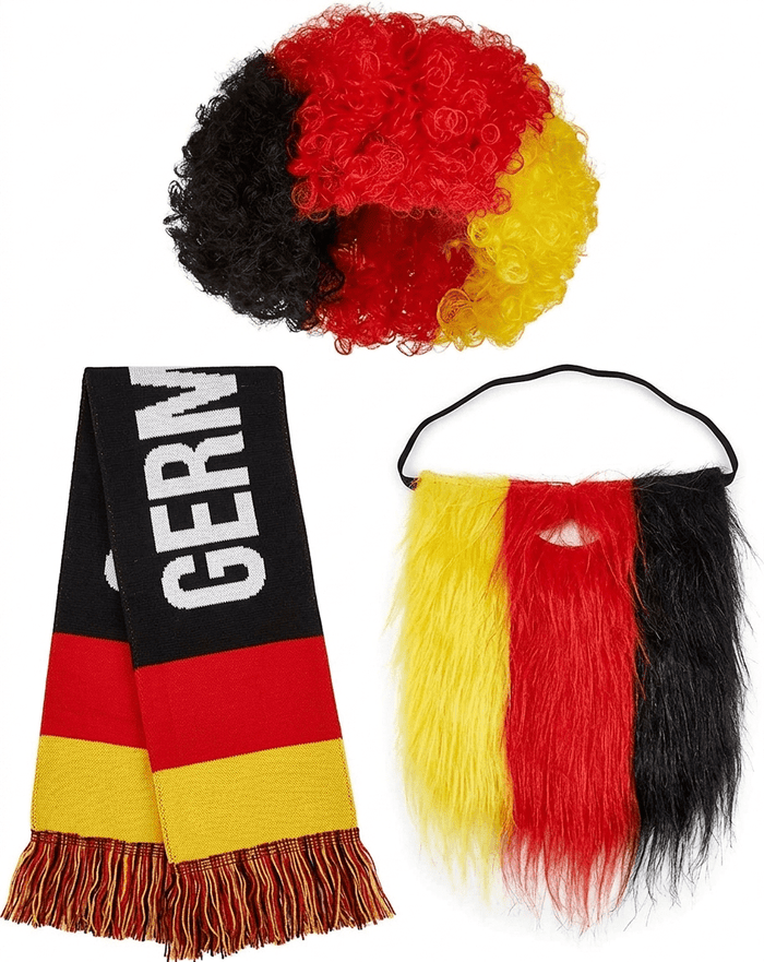 World Cup Fan Kit 3PCS Set Synthetic Wig, Beard Mustache, scarf