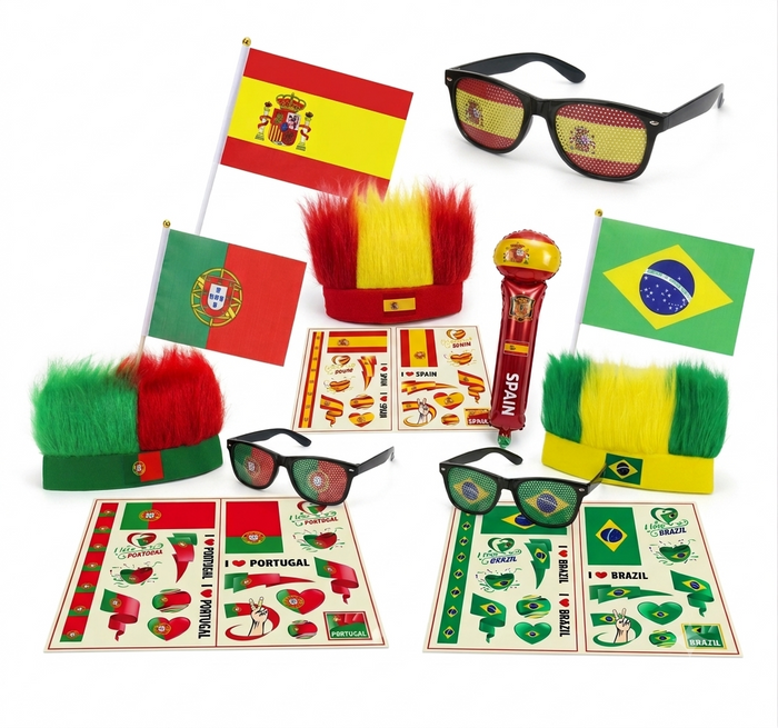 World Cup Fan Kit 5PCS Set Flag Balloon Wig Glasses & Tattoo Sheets