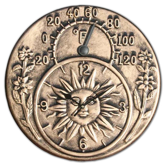 Outdoor Wall Clock and Thermometer – Terra-Cotta / Antique Gold Finish - Yalz Store