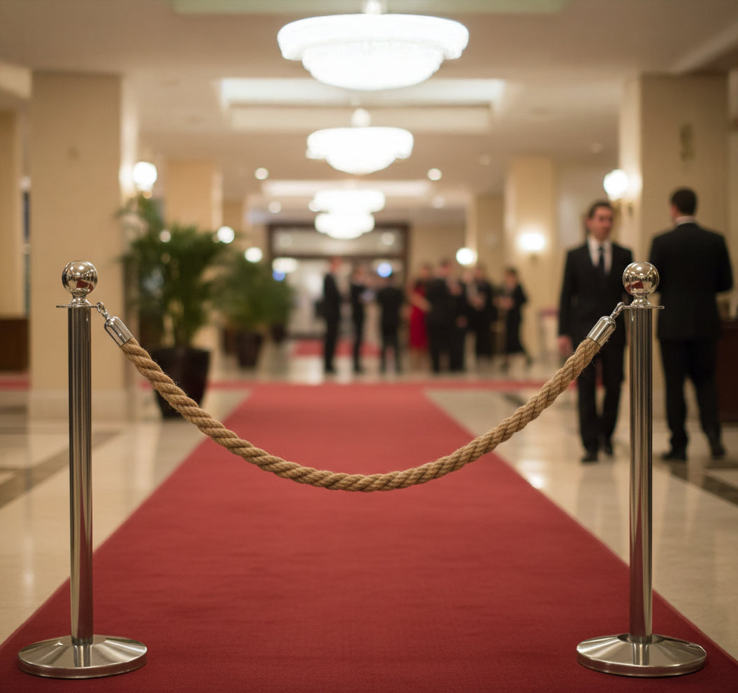 Hemp Queue Barrier Rope for Stanchion Posts, Crowd Control Safety Rope with Polished Metal Snap Hooks, Queue Line Rope for Events, Hotels & Public Areas, Multiple Length Options