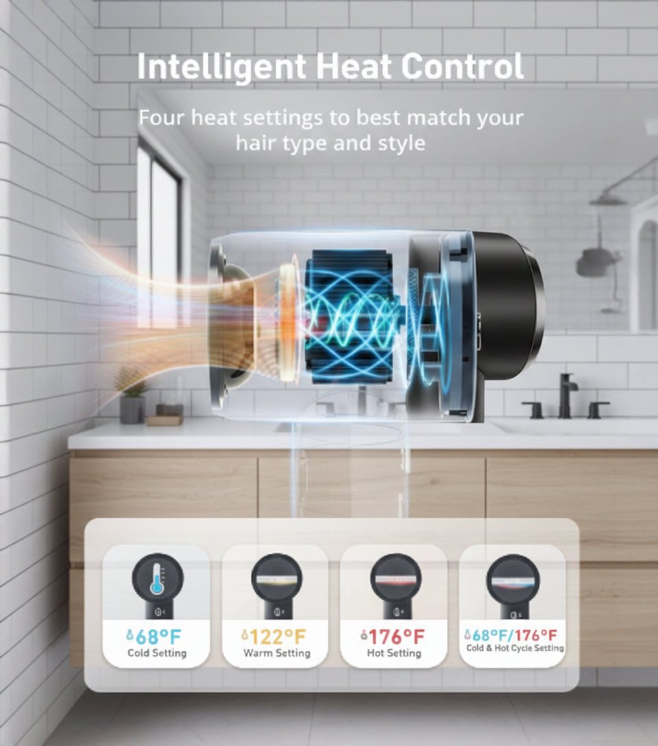 High-Speed Hair Dryer 160,000 RPM – Professional Ionic Blow Dryer with Brushless Motor, Fast Drying, Thermo-Control, Low Noise, Lightweight Design, Diffuser & Nozzle Included - Yalz Store