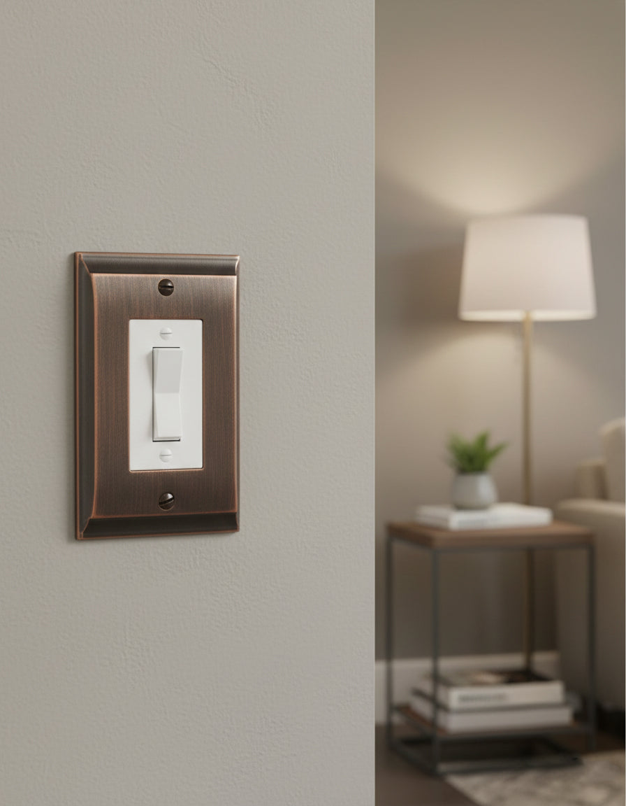 Oil Rubbed Bronze Rocker Switch Wall Plate, Single Decora Light Switch Cover, Decorative Metal Wall Plate for Home & Office, 1-Gang