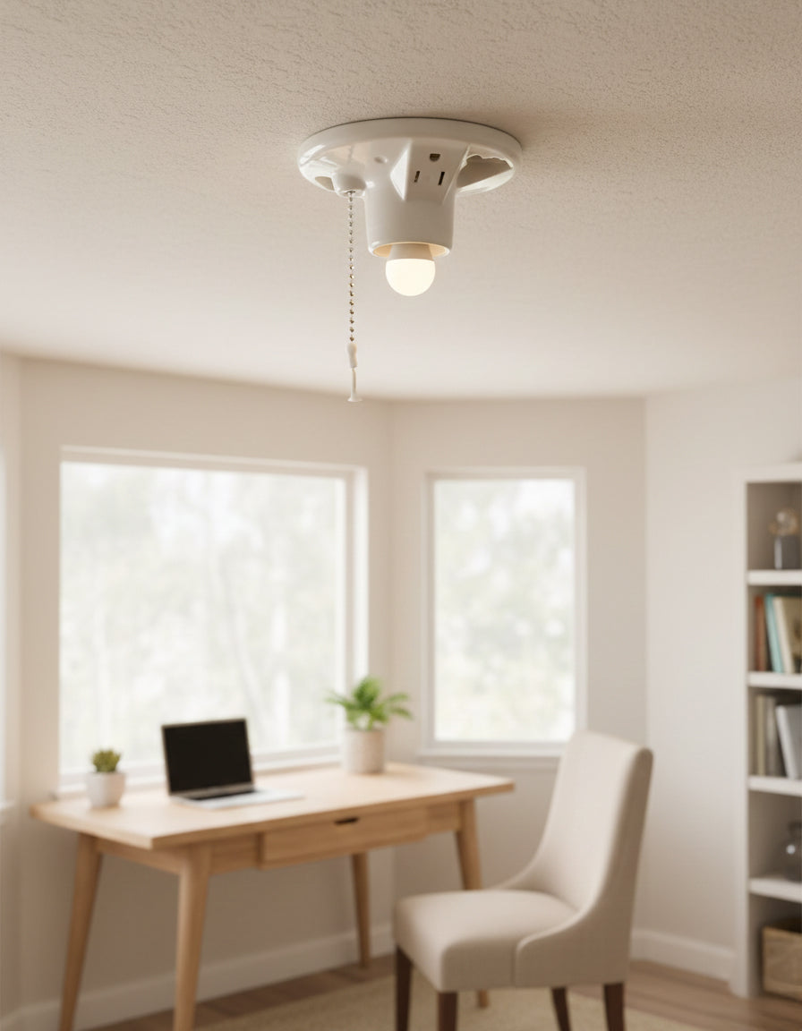 Heavy-Duty Porcelain Lampholder with Integrated Power Outlet & Pull Chain - Yalz Store