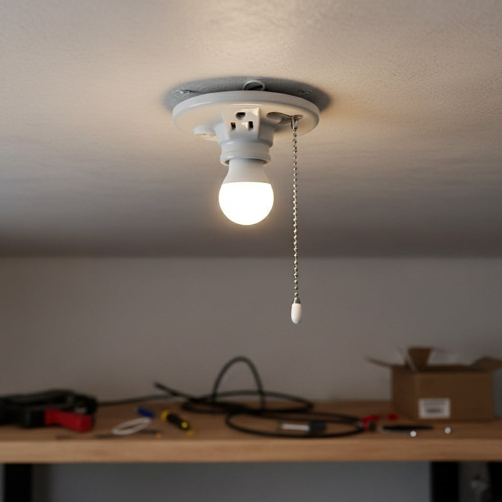 Heavy-Duty Porcelain Lampholder with Integrated Power Outlet & Pull Chain - Yalz Store