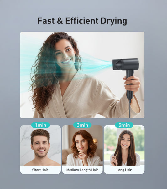 High-Speed Hair Dryer 160,000 RPM – Professional Ionic Blow Dryer with Brushless Motor, Fast Drying, Thermo-Control, Low Noise, Lightweight Design, Diffuser & Nozzle Included - Yalz Store