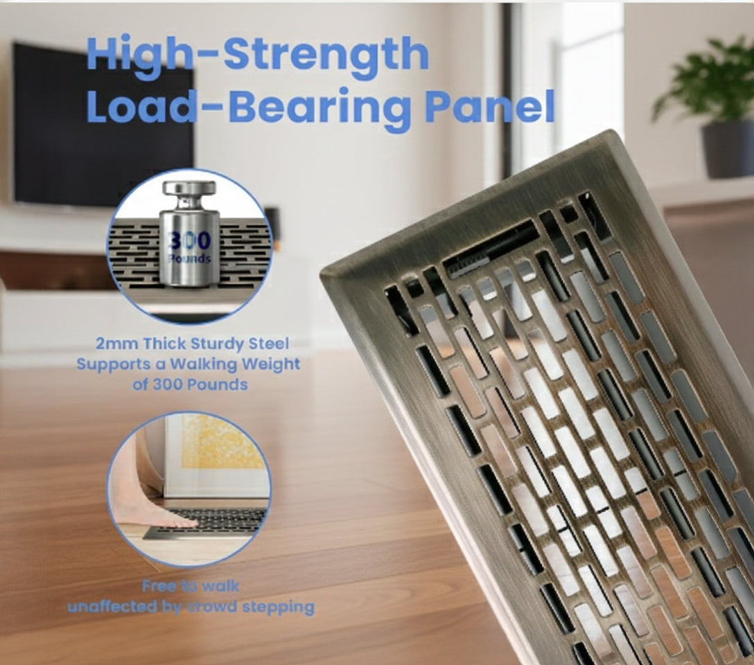 4 x 10 Inch Walkable Floor Register – Heavy-Duty Decorative HVAC Vent Cover with Adjustable Airflow Lever, Boston Style, Antique Brass Finish - Yalz Store