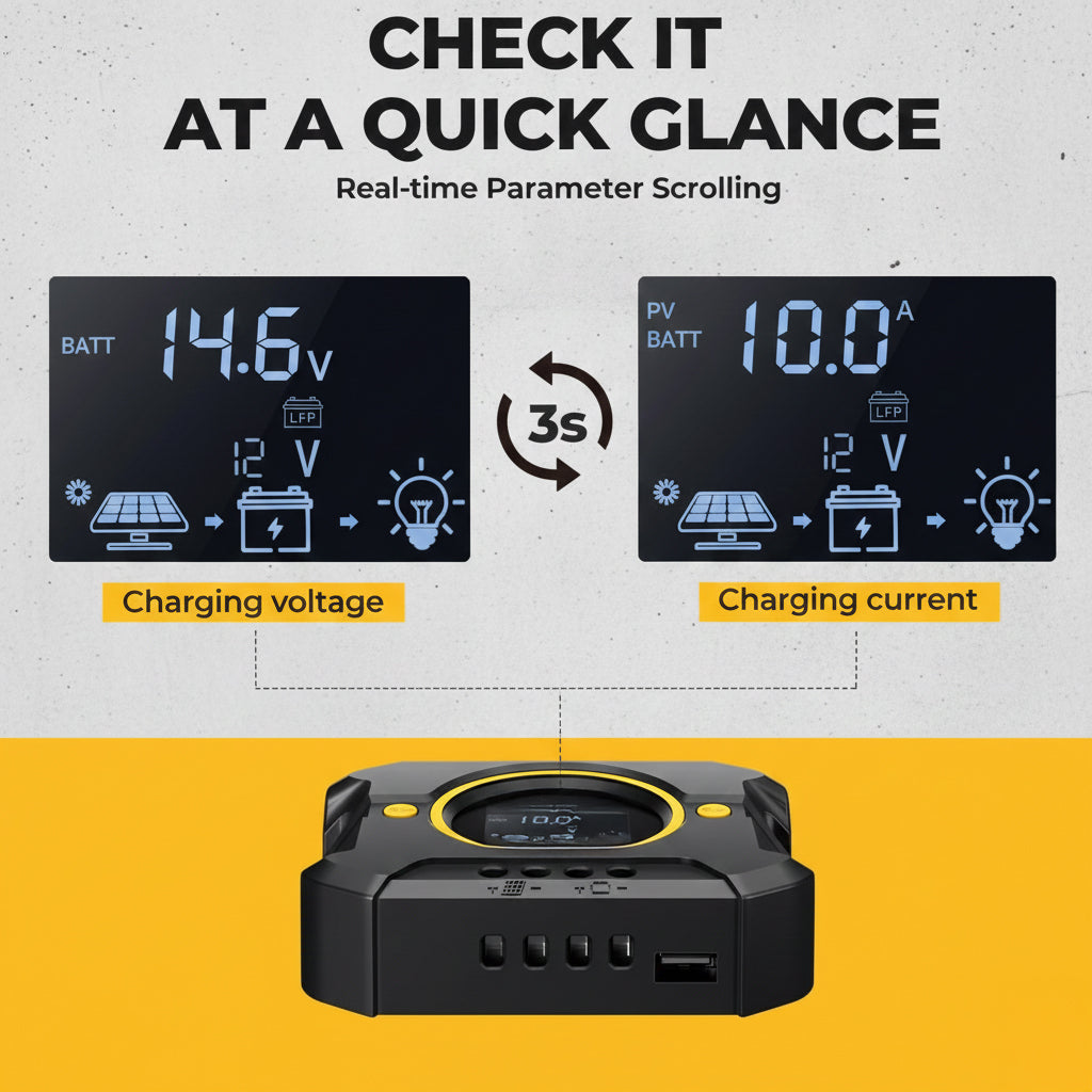 10A PWM Solar Charge Controller – 12V / 24V with Display & USB Port - Yalz Store