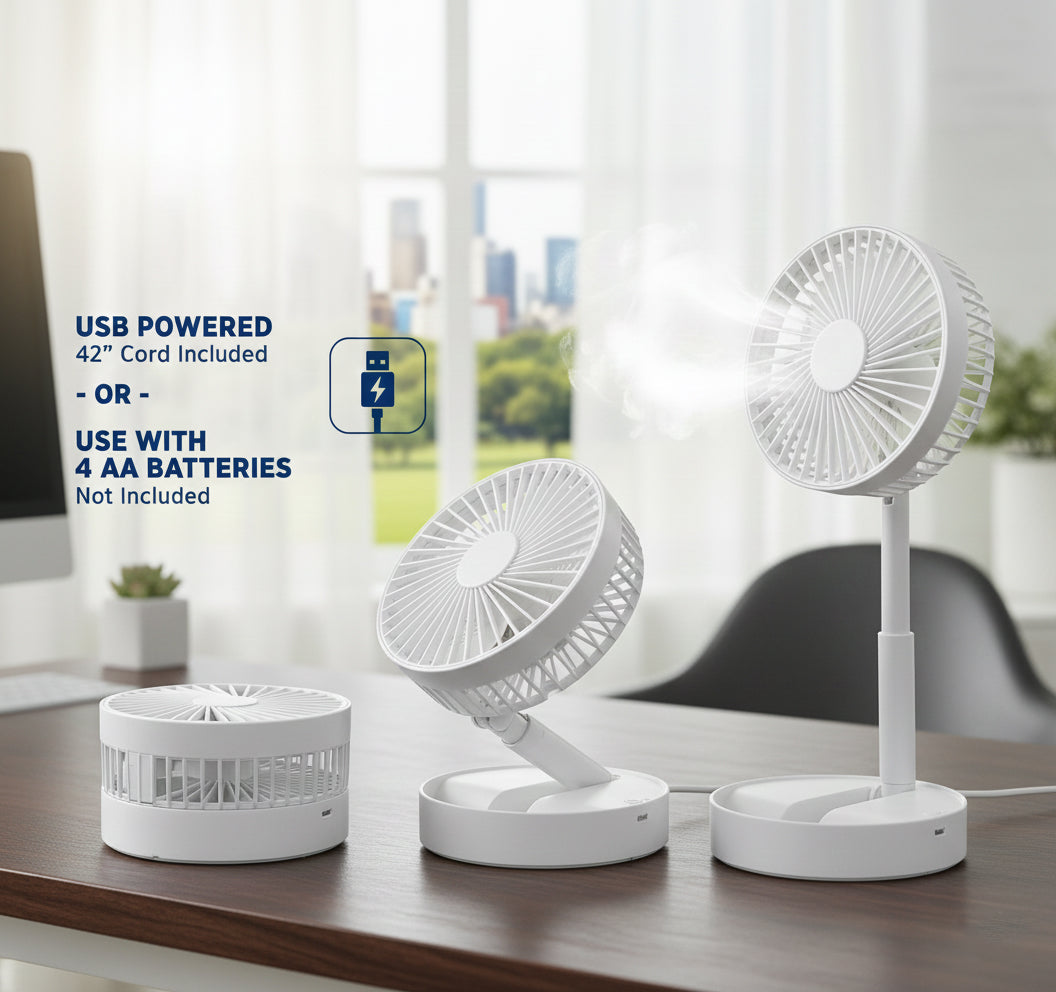 12″ Collapsible Cordless Fan – USB & Battery Powered, 2-Speed - Yalz Store