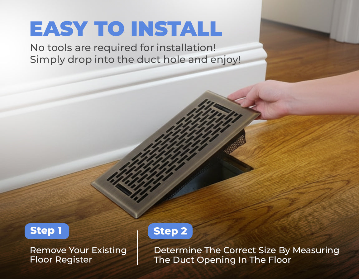 4 x 10 Inch Walkable Floor Register – Heavy-Duty Decorative HVAC Vent Cover with Adjustable Airflow Lever, Boston Style, Antique Brass Finish - Yalz Store