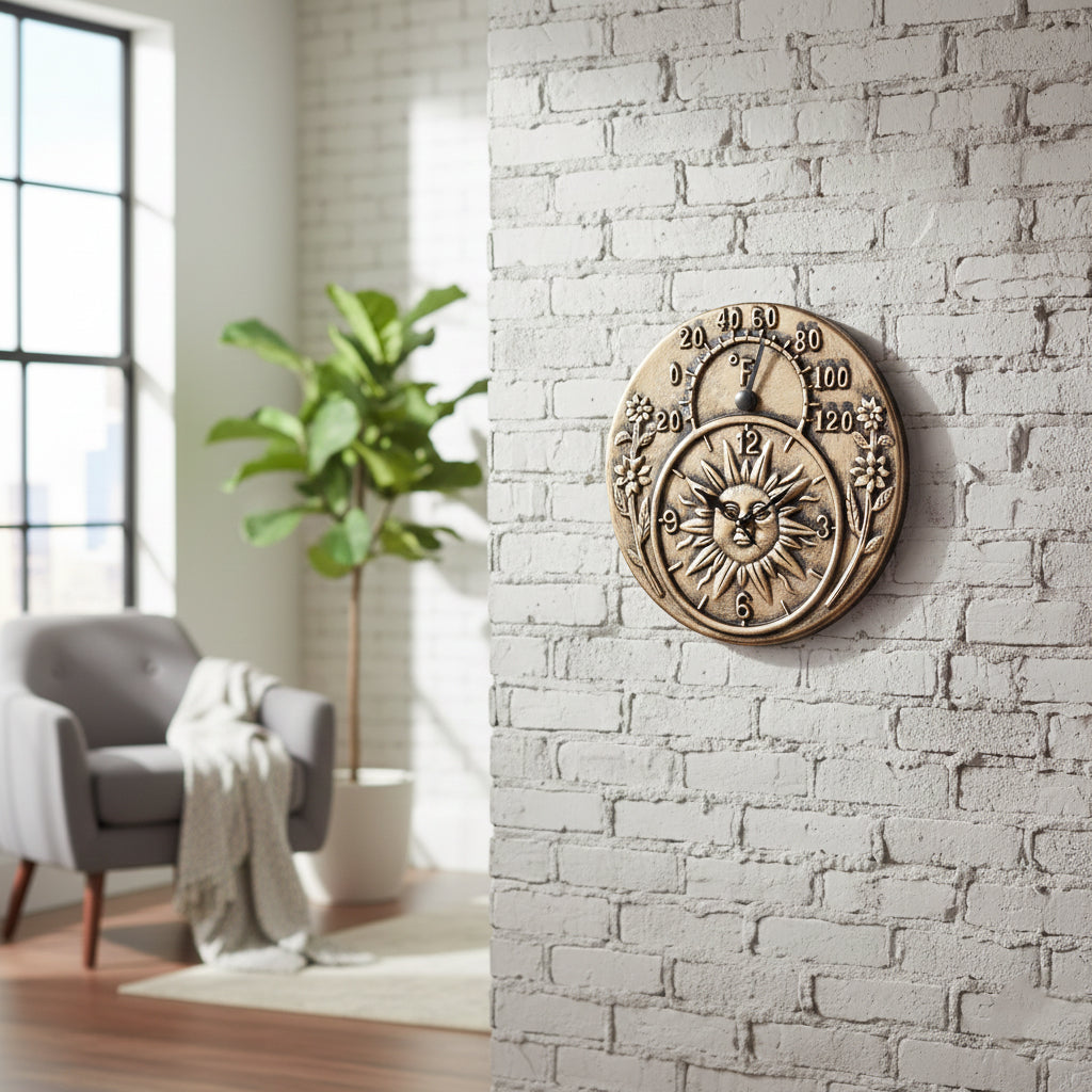 Outdoor Wall Clock and Thermometer – Terra-Cotta / Antique Gold Finish - Yalz Store