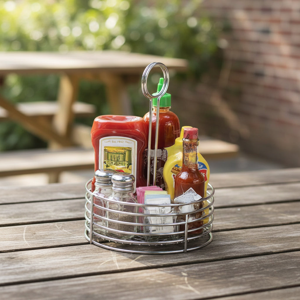 Stainless Steel Round Condiment Caddy with Handle - Yalz Store