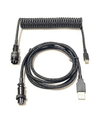Custom Coiled Aviator Keyboard Cables, Double Sleeving with Metal GX-16 Aviator, Heat Shrink, 1.5M USB C to USB A molding - Yalz Store