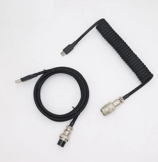 Custom Coiled Aviator Keyboard Cables, Double Sleeving with Metal GX-16 Aviator, Heat Shrink, 1.5M USB C to USB A molding - Yalz Store