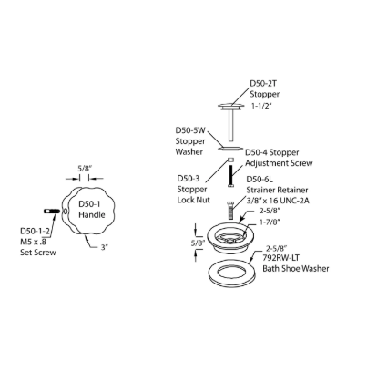 D50T-05 Standard 1-1/2" Replacement Trim for Cable Drive Bath Drain Waste & Overflow Assemblies, Polished Nickel - Yalz Store