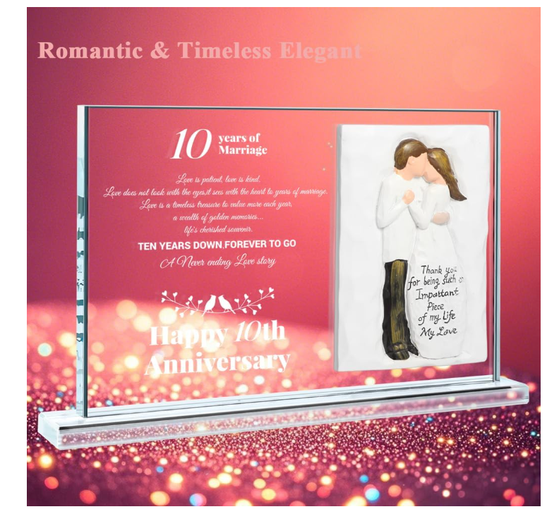 Dofunings 10th Wedding Anniversary Crystal Plaque Gifts for Parents Couple, Happy Anniversary Couple Figurine for Him Her, 10 Years of Marriage Crystal Decoration Keepsake Gift - Yalz Store