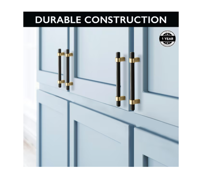 Emery Cabinet Pulls, 5-Pack, 5-1/16-inch (128 mm) Center to Center Drawer Pulls, Modern Kitchen Handles, Matte Black and Satin Gold, 189423-BGD - Yalz Store