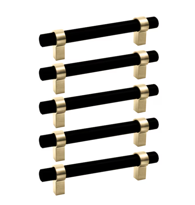 Emery Cabinet Pulls, 5-Pack, 5-1/16-inch (128 mm) Center to Center Drawer Pulls, Modern Kitchen Handles, Matte Black and Satin Gold, 189423-BGD - Yalz Store