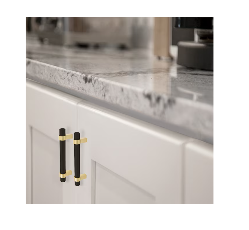 Emery Cabinet Pulls, 5-Pack, 5-1/16-inch (128 mm) Center to Center Drawer Pulls, Modern Kitchen Handles, Matte Black and Satin Gold, 189423-BGD - Yalz Store